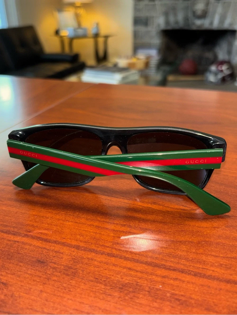 Gucci Black Sunglasses with Green and Red Temple Stripes